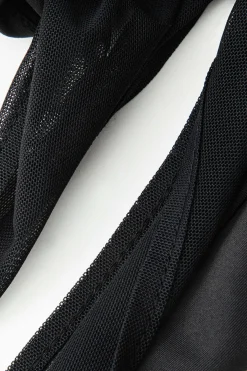 MICAS Bodysuits-Solid Crossed Cut Out Sheer Bodysuit BLACK