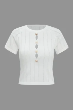 MICAS Skirt Sets-Solid Cut Out Button Skirt Set WHITE