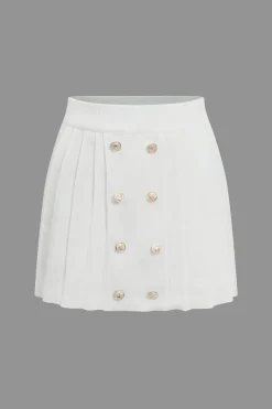 MICAS Skirt Sets-Solid Cut Out Button Skirt Set WHITE