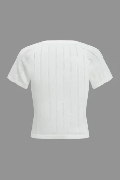 MICAS Skirt Sets-Solid Cut Out Button Skirt Set WHITE