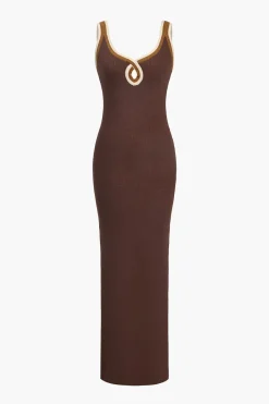 MICAS Maxi Dresses-Solid Cut Out Color Block Maxi Dress BROWN