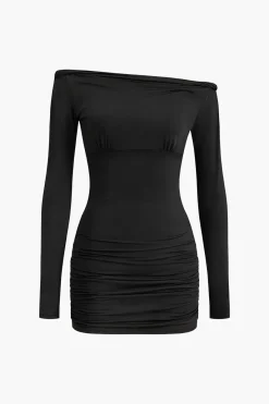 MICAS Long Sleeve Dresses|Mini Dresses-Solid Cut Out Mini Dress BLACK