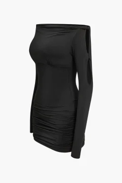 MICAS Long Sleeve Dresses|Mini Dresses-Solid Cut Out Mini Dress BLACK