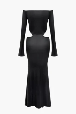 MICAS Long Sleeve Dresses|Maxi Dresses-Solid Cut Out Twist Knot Long-Sleeve Maxi Dress BLACK