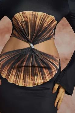 MICAS Long Sleeve Dresses|Maxi Dresses-Solid Cut Out Twist Knot Long-Sleeve Maxi Dress BLACK