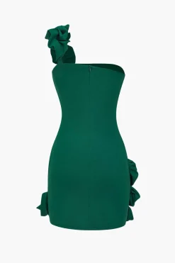 MICAS Mini Dresses-Solid 3D Ruffle Mini Dress GREEN