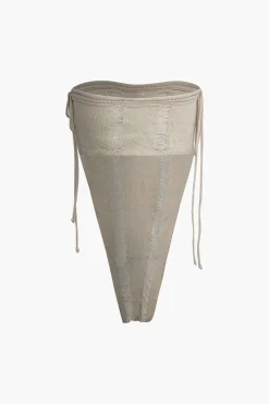 MICAS Knit Sets-Solid Distressed Ladder Knit Tube Top And Tie Front Mini Skirt Set