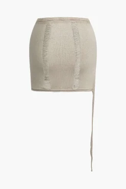 MICAS Knit Sets-Solid Distressed Ladder Knit Tube Top And Tie Front Mini Skirt Set