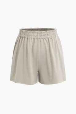 MICAS Short Sets-Solid Drawstring Frayed Shorts Set KHAKI