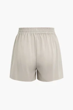 MICAS Short Sets-Solid Drawstring Frayed Shorts Set KHAKI