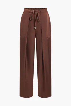 MICAS Pants-Solid Drawstring Trousers BROWN