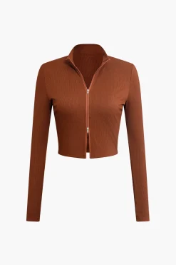 MICAS Short Sets-Solid Drawstring Zipper Shorts Set CHOCOLATE