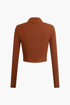 MICAS Short Sets-Solid Drawstring Zipper Shorts Set CHOCOLATE