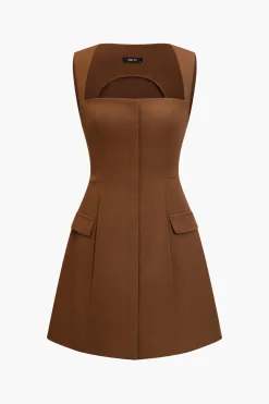 MICAS Mini Dresses-Solid Fake Pocket Mini Dress