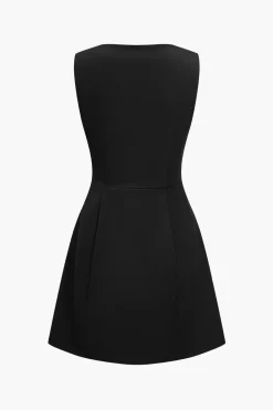 MICAS Mini Dresses-Solid Fake Pocket Mini Dress