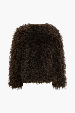 MICAS Outerwear|Outerwear-Solid Faux Fur Fringe Coat BROWN