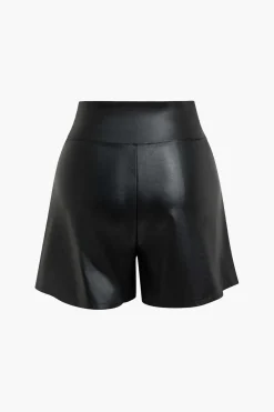 MICAS Shorts-Solid Faux Leather Asymmetrical Zipper Shorts