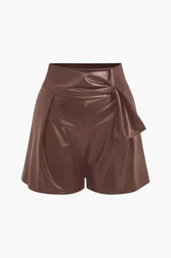 MICAS Shorts-Solid Faux Leather Asymmetrical Zipper Shorts