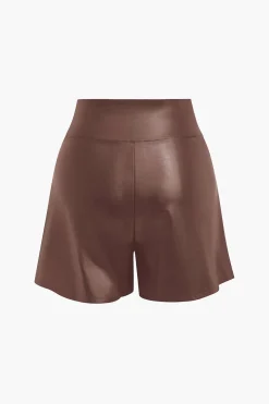 MICAS Shorts-Solid Faux Leather Asymmetrical Zipper Shorts