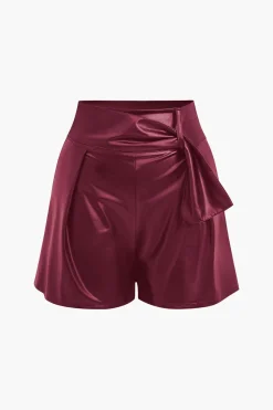 MICAS Shorts-Solid Faux Leather Asymmetrical Zipper Shorts
