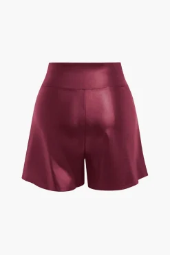 MICAS Shorts-Solid Faux Leather Asymmetrical Zipper Shorts
