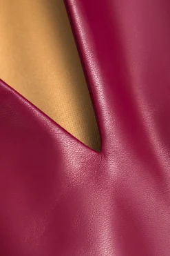 MICAS Tank Tops & Cami-Solid Faux Leather Asymmetrical Zipper Tank Top BURGUNDY