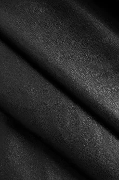 MICAS Long Sleeve Tops|Long Sleeves Tops-Solid Faux Leather Belted Long-Sleeve Shirt BLACK