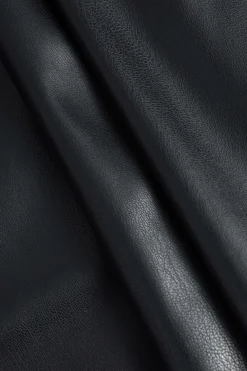 MICAS Skirts-Solid Faux Leather Button Asymmetrical Skirt BLACK