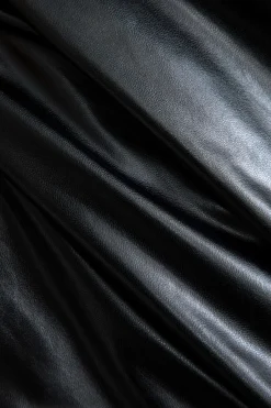 MICAS Mini Dresses-Solid Faux Leather Button Mini Dress BLACK