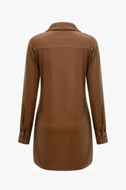 MICAS Mini Dresses|Long Sleeve Dresses-Solid Faux Leather Button Long Sleeve Mini Dress