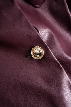 MICAS Outerwear|Outerwear-Solid Faux Leather Double Breasted Jacket BURGUNDY