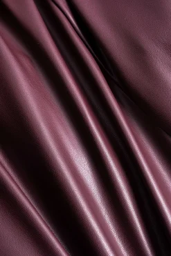 MICAS Outerwear|Outerwear-Solid Faux Leather Double Breasted Jacket BURGUNDY