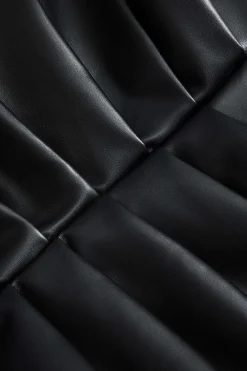 MICAS Skirts-Solid Faux Leather Ruched Skirt