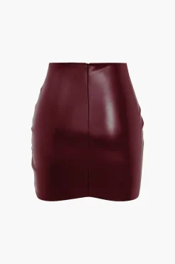 MICAS Skirts-Solid Faux Leather Ruched Skirt