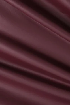 MICAS Skirts-Solid Faux Leather Ruched Skirt BURGUNDY