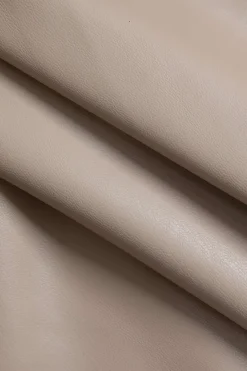 MICAS Skirts-Solid Faux Leather Slit Button Fake Pockets Skirt KHAKI