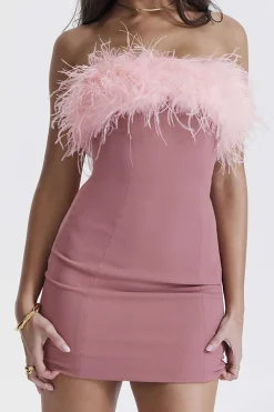 MICAS Mini Dresses-Solid Feather Strapless Mini Dress PINK