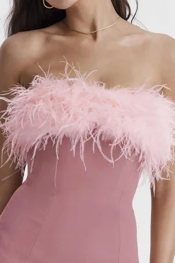 MICAS Mini Dresses-Solid Feather Strapless Mini Dress PINK