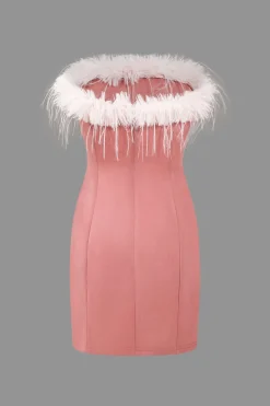 MICAS Mini Dresses-Solid Feather Strapless Mini Dress PINK