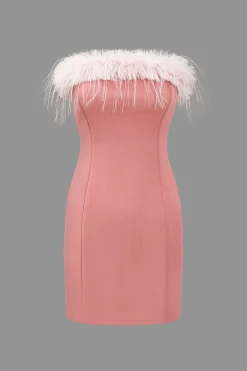 MICAS Mini Dresses-Solid Feather Strapless Mini Dress PINK
