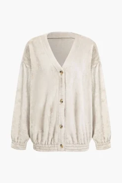 MICAS Skirt Sets-Solid Fleece Button Skirt Set BEIGE