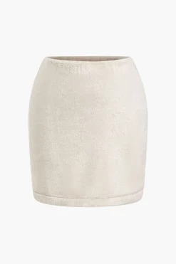 MICAS Skirt Sets-Solid Fleece Button Skirt Set BEIGE