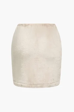 MICAS Skirt Sets-Solid Fleece Button Skirt Set BEIGE