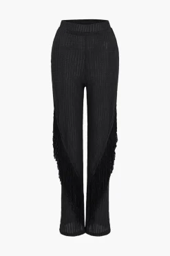 MICAS Pant Sets-Solid Fringe Backless Asymmetrical Trouser Set