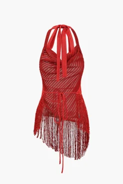 MICAS Pant Sets-Solid Fringe Backless Asymmetrical Trouser Set