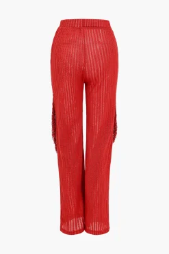 MICAS Pant Sets-Solid Fringe Backless Asymmetrical Trouser Set