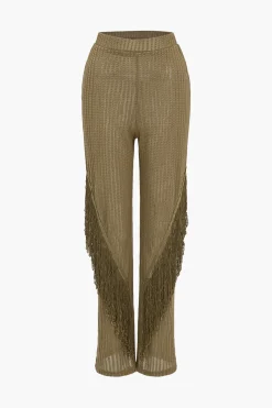 MICAS Pant Sets-Solid Fringe Backless Asymmetrical Trouser Set