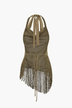 MICAS Pant Sets-Solid Fringe Backless Asymmetrical Trouser Set