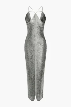 MICAS Midi Dresses-Solid Fringe Cut Out Slit Midi Dress