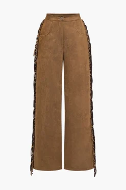 MICAS Pants-Solid Fringe Trousers BROWN